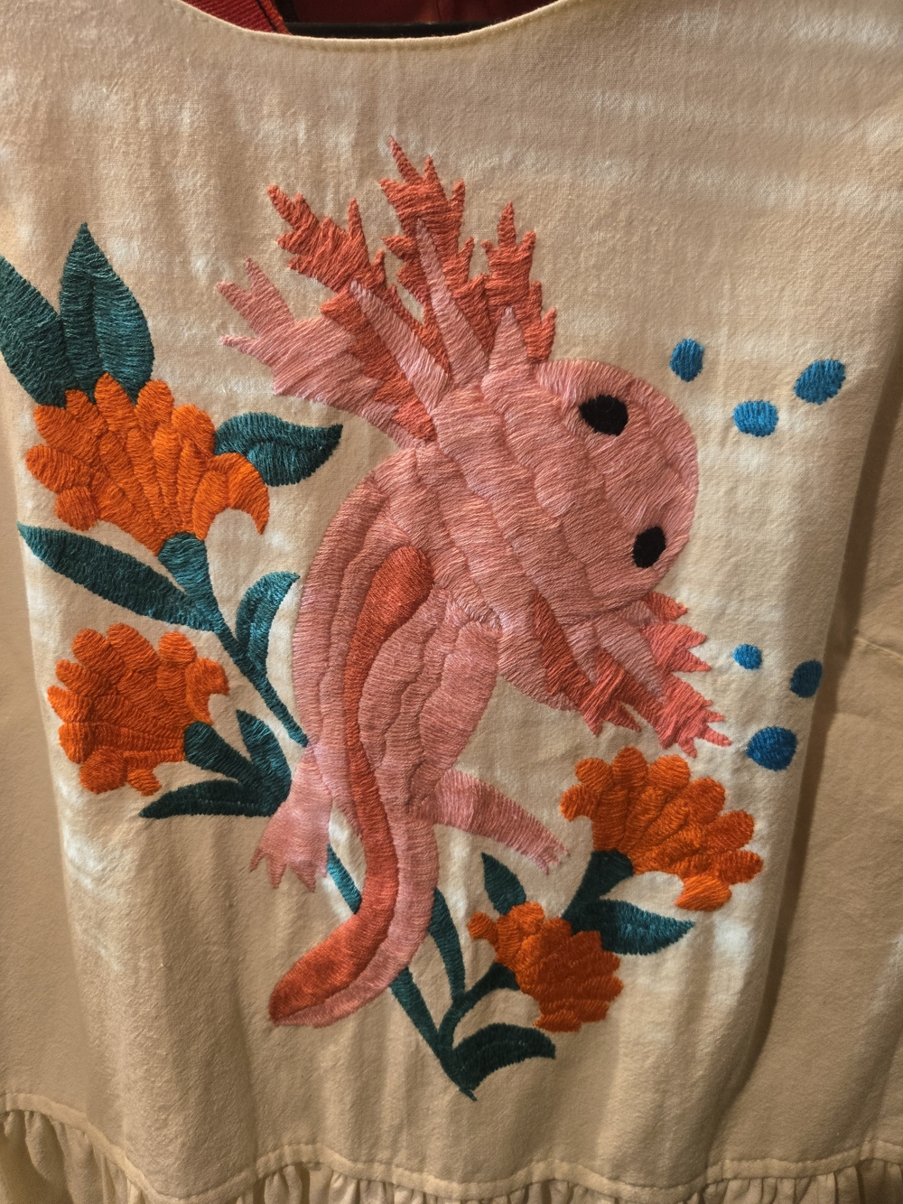 Embroidered Pink Axolotl Dress